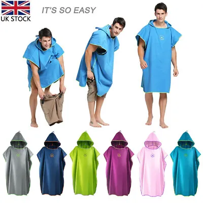 Adults Microfiber Beach Bath Robe Surf Poncho Wetsuit Changing Towel With Hood • £16.99