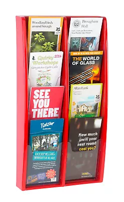 Red Wall Mounted Brochure / Leaflet Holder / Dispenser / Rack With 8 Pockets • £60