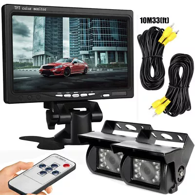 7  IPS Car HD Monitor Dual Backup Camera Kit For Truck Semi Box Bus RV Reverse • £69.99