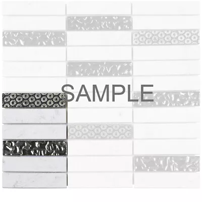 Raw White Carrara Marble Stone Mosaic Tile Blend Stacked Kitchen Backsplash • $2.99