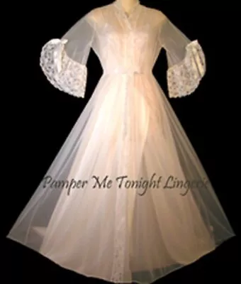 Vintage 1960s Chiffon Satin Lingerie Dress Nightgown Gown & Robe Peignoir Set • $139