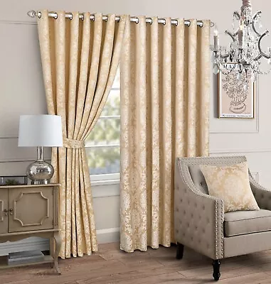 Jacquard Ring Top Eyelet Curtains Fully Lined Living Room Bedroom Window Curtain • £19.99