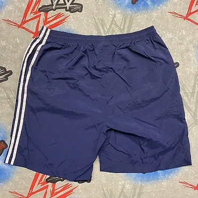 Vintage Adidas Soccer Running Shorts Large Blue White Stripes 1990s 2000s • $29.99