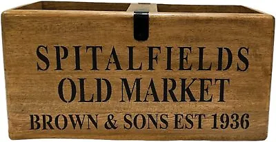 Vintage Style Spitalfields  Wooden Boxes Crates Storage Handle Medium Heavy Wood • £25.39