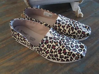 Toms Alpargata Slip On Flat Shoes Comfort Canvas Beige Leopard Print Sz 7.5 • $35.99