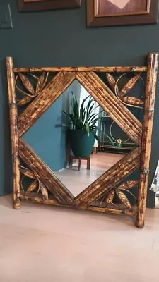 HUGE Vintage Tortoise Shell Bamboo Wall Mirror *Rare Find!  • $250