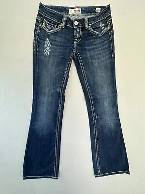 MEK Jeans Womens 24 Oaxaca Bootcut Distressed Flap Pockets Denim Blue • $18