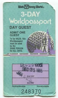 Walt Disney World 3-Day Worldpassport For Guest (adult) Vintage 1985 • $6.95