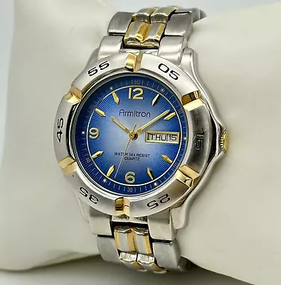 Men's ARMITRON Two-Tone Steel Bracelet Watch Blue Sunburst Dial 40mm 20/1801 • $21.99