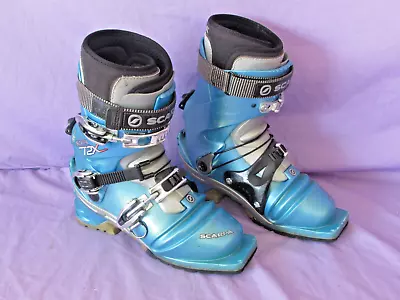 SCARPA T2 X 3-Buckle Women's Telemark SKi BOOTS Size 24.5 TELE 75mm THINK SNOW ~ • $125
