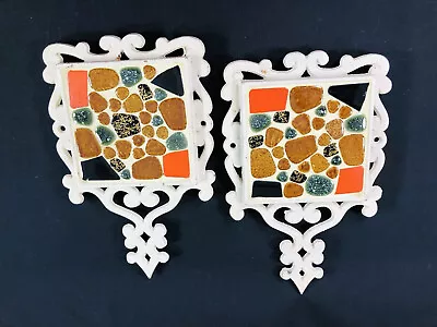 2 Pc Vintage Rossini Japan MID CENTURY MODERN Tile Mosaics Tray Trivets • $6.99