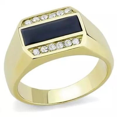 $27.99 • Buy 18K GOLD EP 2.0CT DIAMOND SIMULATED MENS ONYX INLAY DRESS RING Sz 8-14 U Choose