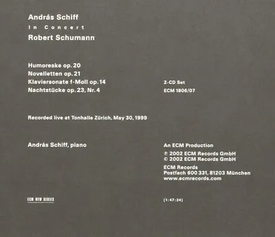 András Schiff In Concert Robert Schumann CD ECM • £5.49