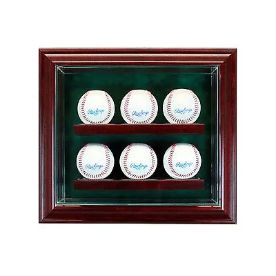 6 Baseball Cabinet Style Display Case Six Ball Hinged Door Glass Suede  • $196.85