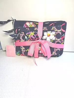 Vera Bradley PINK RIBBONS COSMETIC TRIO Set Of 3 Travel Zip Organizer Cases NWT • $29.50