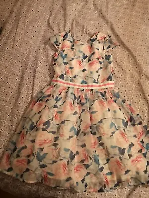 Yumi Girl Pink And Blue Rose Print Chiffon Prom Dress Age 11-12 BNWT Petticoat • £16.99