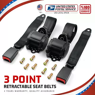 2 Universal 3 Point Retractable Black Seat Belts For Mazda MX-5 Miata 2006-2016 • $42.99