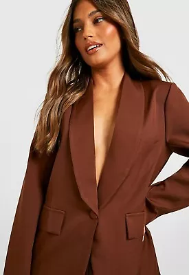 Chocolate Brown Oversized Workwear Smart Suit Single Breasted Blazer Jacket 16  • £25