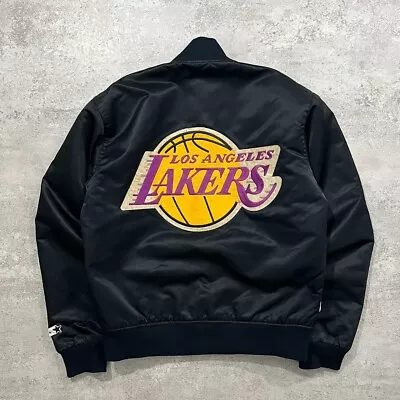 VTG 90s NBA LOS ANGELES LAKERS STARTER SATIN BOMBER JACKET SIZE S MADE IN USA • $200