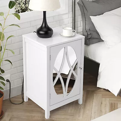 Modern Nightstand Front Mirror Bedside Table End Table Storage Cabinet With Door • $64.99