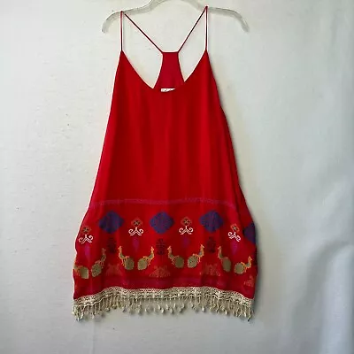 VaVa By Joy Han Shirt Women L Sleeveless Spaghetti Strap Embroidered Llama Red • $24