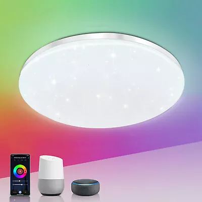 Smart LED Ceiling Light Colour Changer App Voice Control Alexa WiFi RGB Dimmable • £22.99