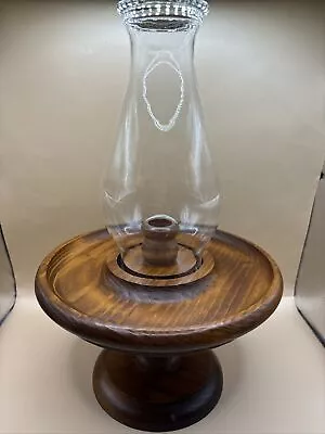 Vintage Mid Century Hand Turned Wood Candleholder With Glass Chimney~8 Inch • $45