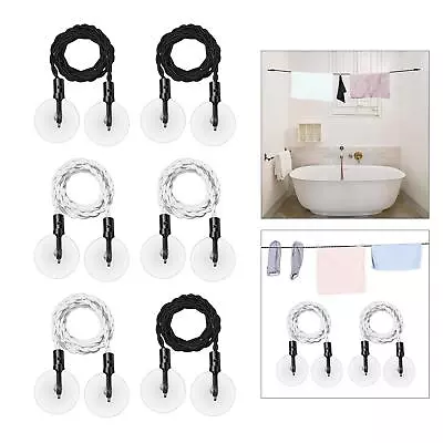 2x Travel Laundry Clothesline With Hooks And Suction Cup For Indoor Camping • £8.03