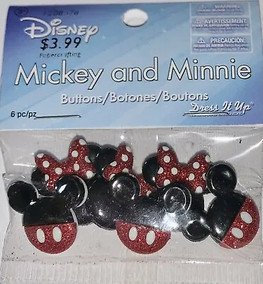 Disney Mickey & Minnie 6 Pc. Buttons Paper Crafting Dress It Up Shank Back ~ NEW • $3.99