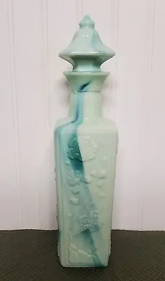 Jim Beam 1970's Vintage Jadeite Embossed Milk Glass Floral Whiskey Decanter • $25