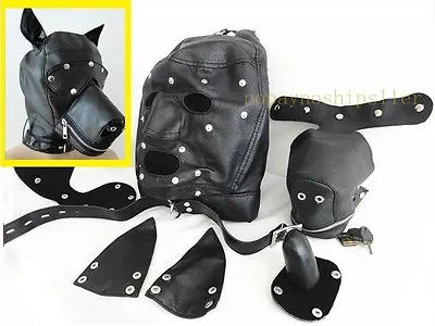 LEATHER GIMP DOG Puppy Hood Full Mask Mouth Costume Party Mask ZIPPED MUZZEL • $21.89