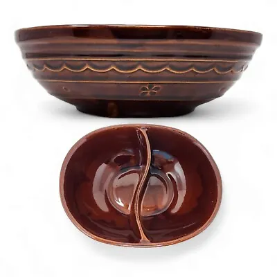 Vintage Marcrest Daisy Dot Stoneware Divided Serving Bowl Oven-Proof Brown • $14.99