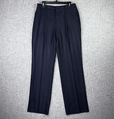 VTG Versace Men's Wool Pleated Trousers Pants Size W32xL32 Blue Striped 90's Tag • $129.99