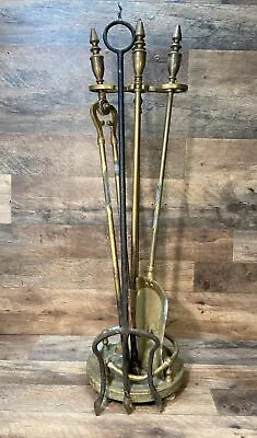 Vintage English Solid Brass Fireplace Tool Set - Heavy Duty Feel With Fork! • $69