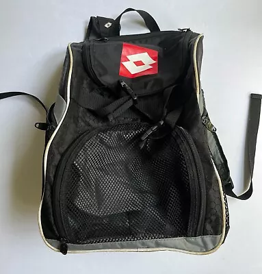 Vtg 90s Lotto Spell Out Box Logo Soccer Football Backpack Book Bag Black Deep • $45.95