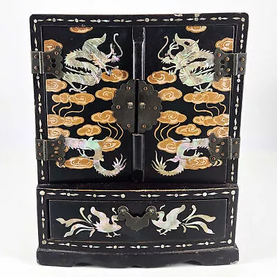 Vintage Hand Painted Lacquered Inlaid Mother Of Pearl Abalone Jewelry Box • $178