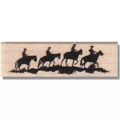 Mounted Rubber Stamp FOUR COWBOYS RIDING 4 Horses Horse Cowboy Rodeo Animals • $8.75