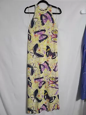 Mustard Seed Maxi Dress Yellow Butterfly Open Back Size Small • $18.98