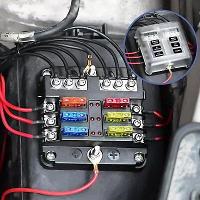 Fuse Box 6 Way For Standard Blade Fuses ATO Holder Block 24v Or 12v Car Boat Bus • £9.96