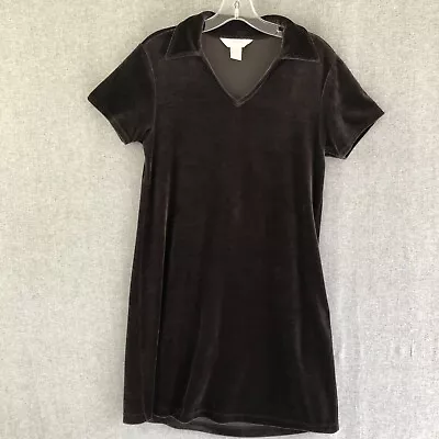 Express Tricot Womens 90s Stretch Velour Short Sleeve A-Line Dress Black Goth M • $28.95