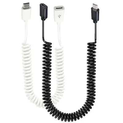 Micro USB-B 5 Pin Male To Female Coiled Fast Charging Extension Data Cable 3m • £6.99