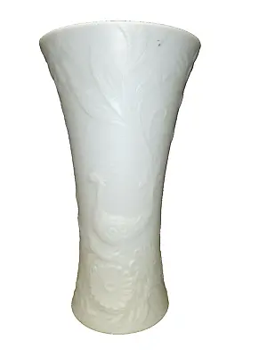 AK Kaiser White Bisque Porcelain Vase Peacock Dragonfly Flowers W Germany #468  • $33