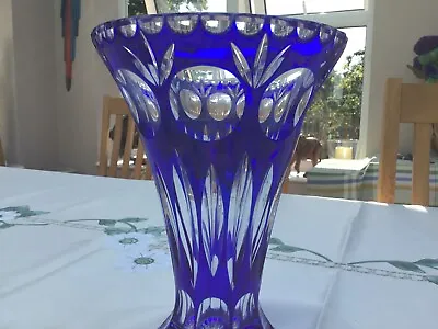 £200 • Buy Bohemian Early 20th C Clear And Sapphire Blue Crystal Trumpet Shaped Vase 