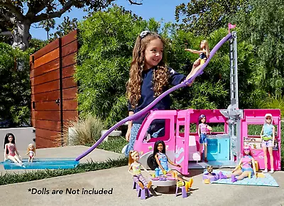 Barbie Dream Camper RV  Pool Slide Playset Campervan Car Van Pink • $125