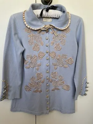 Wheels And Dollbaby Dita Cardigan Size 2/10 Blue With Champagne Embroidery • $250