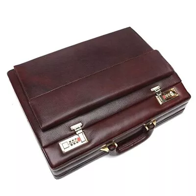 Genuine Leather Briefcase For Men With Combination Lock Executive Office Bag • $189.99