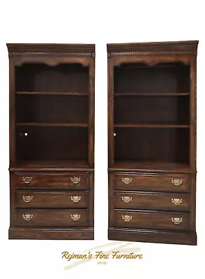 Pair American Drew Traditional Style Oak Bookcases With Drawer # 30-581 • $1280