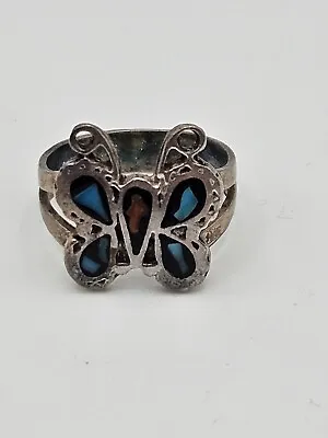 Vintage Sterling Silver Turquoise Coral Butterfly Ring Size 7 • $34