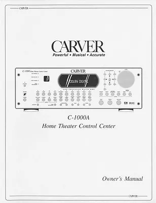 Carver C-1000a Control Center Owners Manual • $21.99