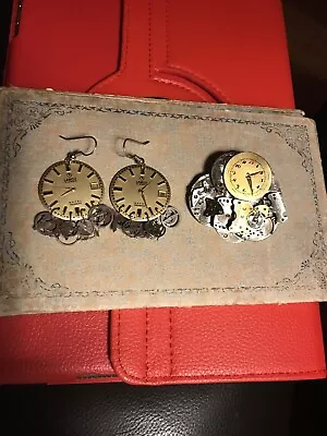 Watch Faces Pin & Earrings Vintage Watch Dial Elgin Parts Steampunk Jewelry • $20